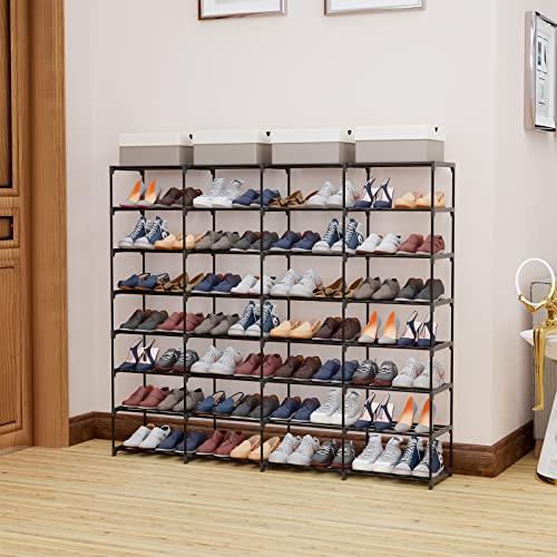 Large Shoe Rack 4-Row 8-Tier Holds 64 Pairs for Entryway & Closet