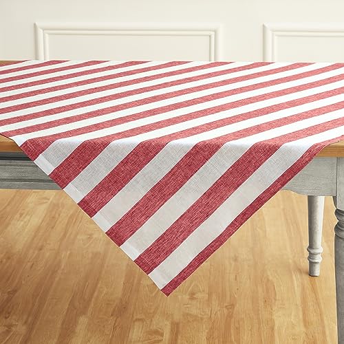 Solino Home 100% Pure Linen Square Table Throw 52x52 in, Red & White