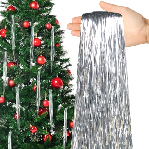 SucculentLovers Silver Icicle Tinsel for Christmas Tree Decorations, 22 Inch, 6000 Strands