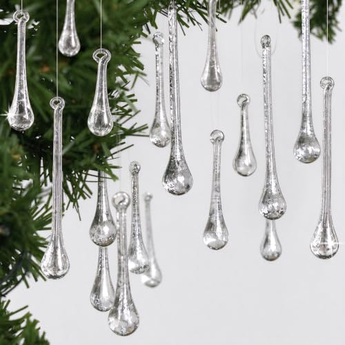 Handmade Mercury Glass Icicle Ornaments Set - Silver Flecked Christmas Decorations