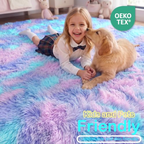 Rainbow Purple Area Rug 5x7 Ft Plush Kawaii Living Room Decor - Variation of THIS listing