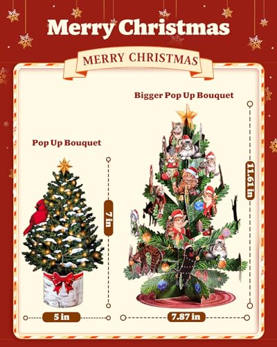 Meowry Christmas Cats Theme Pop Up Christmas Card with Envelope - Cute Holiday Greeting for Cat Lovers