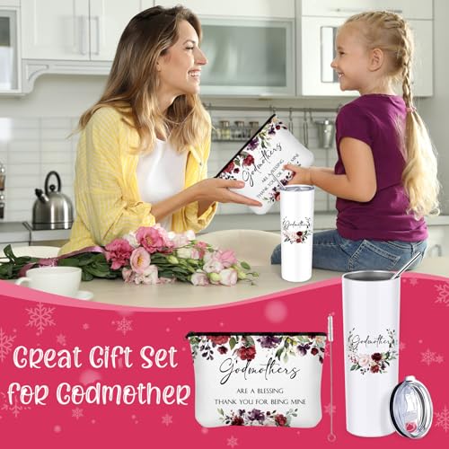 Sieral Godmother Proposal Gift Set Wine Red Flowers - Tumbler, Makeup Bag, Keychain