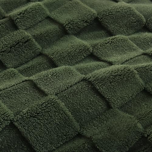 Queen Fluffy Comforter Set with Pillowcases - Olive Green 3-Piece Bedding