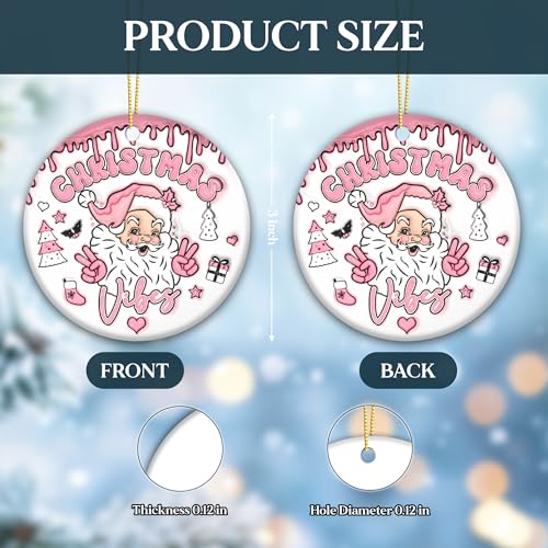 SunSky Sending Christmas Vibes 3D Ceramic Ornament – 3" Round Santa, Funny Holiday Gift (Christmas Vibe)