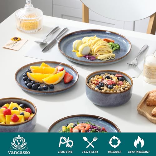 Grey Blue 12-Piece Dinnerware Set for 4 - Plates & Bowls with Reactive Glaze