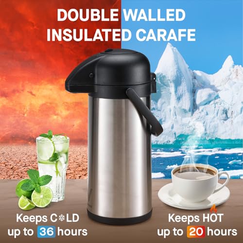 2 Pack Insulated Coffee Dispenser with Pump - 102 oz Stainless Steel Thermal Carafes