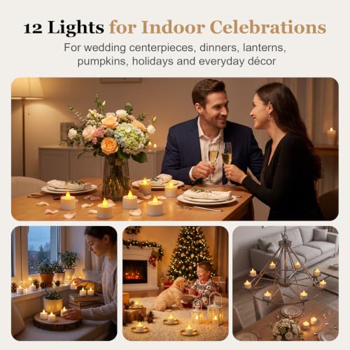 Fussion Rechargeable Tea Lights with Remote & Charging Dock, 12 Pack