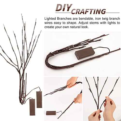 KXCOFTXI 1PCS Lighted Twigs, Lighted Branches with 20 Bright Bulbs, Prelit Branches, Lighteds Tree Branche for Indoor, Lights Battery Operated for Home Romantic Decoration, 30 Inch (Warm Yellow)