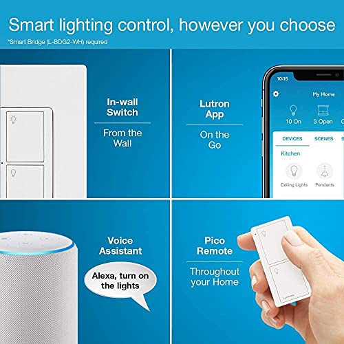 White Lutron Caseta Smart Light & Fan Switch - 1 Pack, Works with Alexa & Google