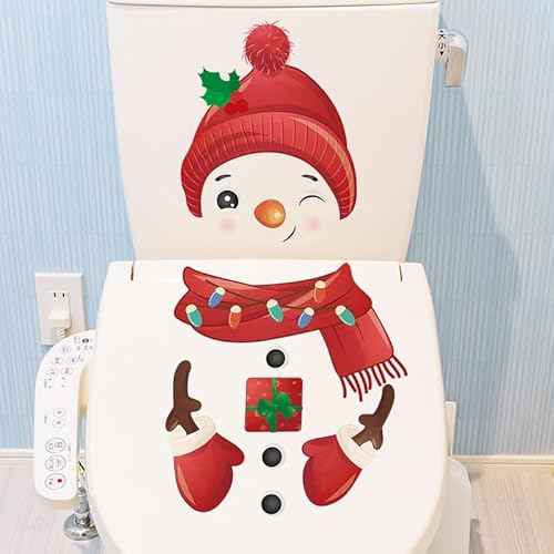 Christmas Toilet Stickers, Snowman Stickers Cute and Fun Toilet Stickers Snowman Christmas Home Decoration Wall Stickers