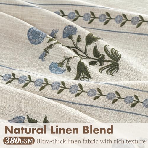 Slozzi Blue & Beige White Floral Linen Pleated Curtains - Pack of 2, 40" W x 96" L