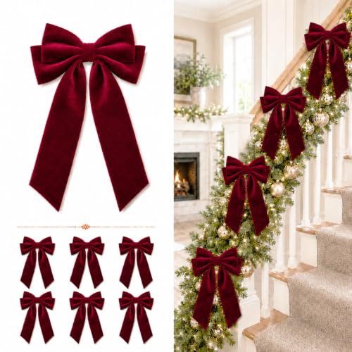 Senjie Burgundy Velvet Christmas Tree Topper Bows - 8 Pack, 2.5" Wide