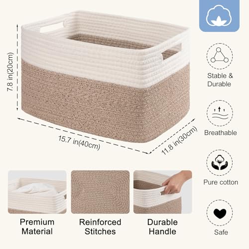 Large Brown & White Woven Storage Basket Set of 4 - Durable Home Organization