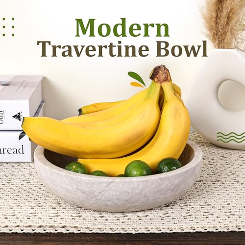 Travertine Decorative Bowl - White/Gray Organic Modern Centerpiece 7.8"