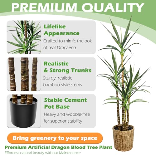 Artificial Agave Tree 4.8Ft with 4 Stems and Plastic Pot - Tall Faux Plant for Home & Office Decor - Variation: 4ft 10in