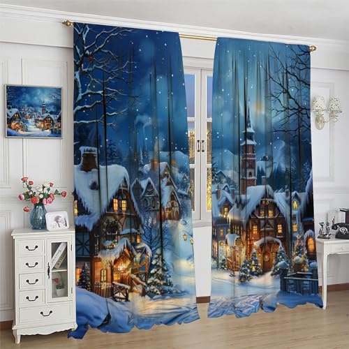 TOWINSFB Christmas Tree Town Cabin Blackout Curtains - 42x84 Inches Pack of 2