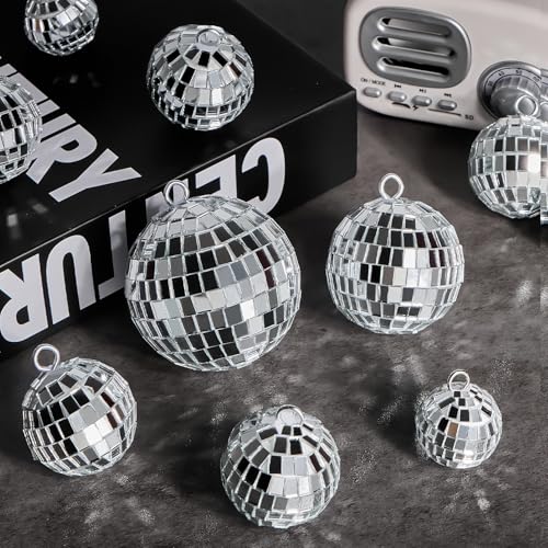 JOERSH 20 Pcs Disco Ball Decorations, Silver Hanging Mirror Disco Ball Ornaments with Rope for 70s Disco Theme Party Wedding Dance Music Prom Props, 4 Sizes