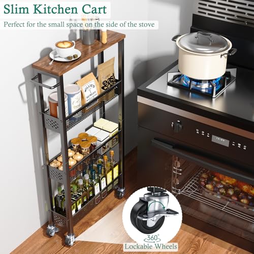 XYZLVSI 16.7"D x 5.0"W x 34"H Slim Rolling Storage Cart 4-Tier Organizer