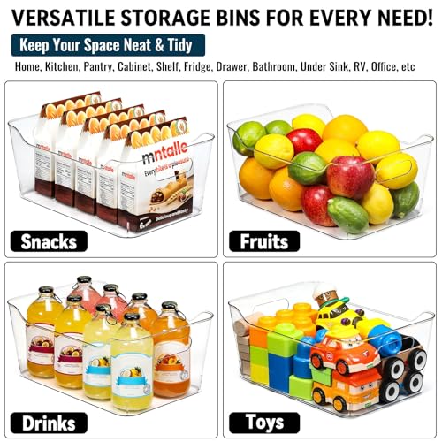 XL Large Clear Plastic Storage Bins - 12 Pack Pantry & Home Organization with Labels