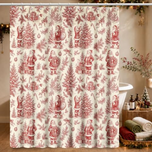 Christmas Shower Curtain with 12 Hooks, 72x72 Inches - Festive Bath Decor (Pack of 1)