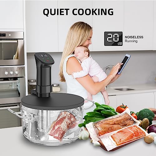 Rocyis Sous Vide Cooker Kit Black 1000W with Lid & Recipes - Precise Temperature