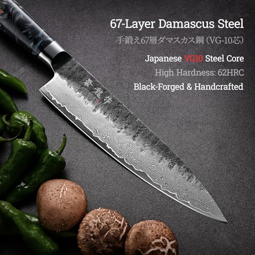 8-Inch Japanese Chef Knife - Razor Sharp Hand-Forged Damascus VG10 Steel