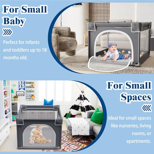 Jixrolyn 36x36 Inch Baby Playpen Dark Grey, Breathable Mesh Toddler Play Yard with Anti-Slip Base