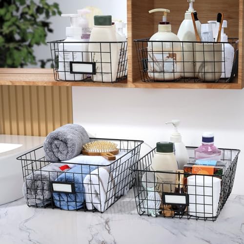 Large 8-Piece Wire Basket Set with Labels - Multi-Size Metal Storage Bins