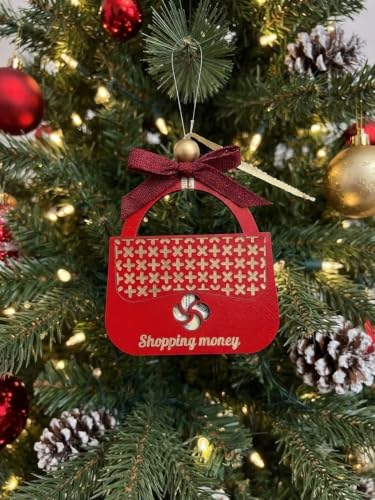 Wooden Red Purse Christmas Ornament - Gift Card & Cash Holder for Holiday Stocking Stuffers