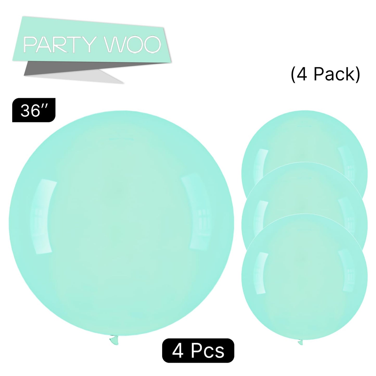 PartyWoo Mint-q03 4pcs 36" Balloons, Ice Cream Theme, Latex, Jumbo, for Birthday, Wedding Decorations