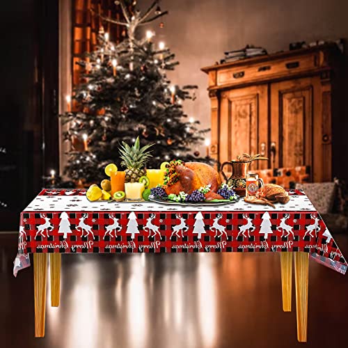Poqirzan 3Pcs Christmas Tablecloth - Xmas Themed 54 x 108 inch with Tree & Reindeer Pattern - Party Table Decor (Variation: Christmas Tablecloth)