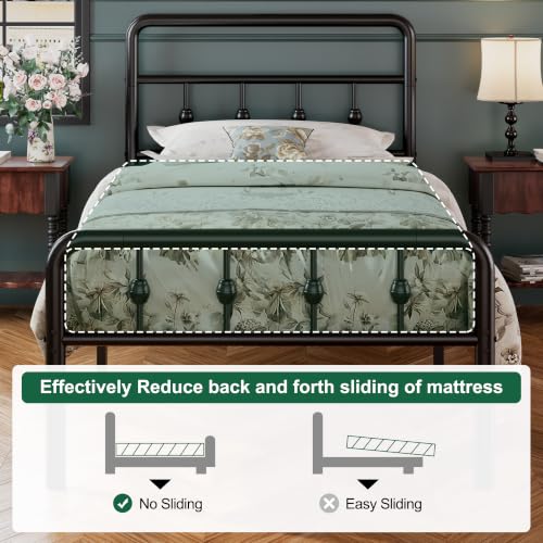 Twin XL Bed Frame with Headboard & Footboard - Victorian Style, Heavy Duty Metal Support, No Box Spring Needed, Easy Assembly
