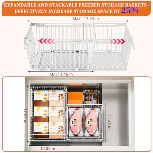 Large Freezer Organizer Bins - 6 Pack, Adjustable Fit for 10-20 Cu.Ft Freezers - Leak-Proof Bottom