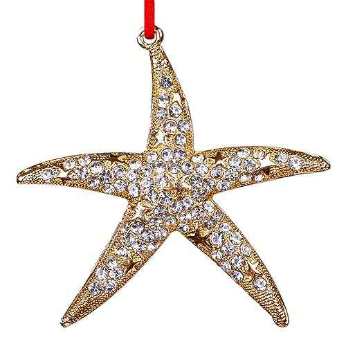 D4DREAM Starfish Christmas Ornament - Metal Gold Starfish Ornaments for Christmas Tree Beach Theme Hanging Ornaments Keepsake Gifts for Women Men Kids