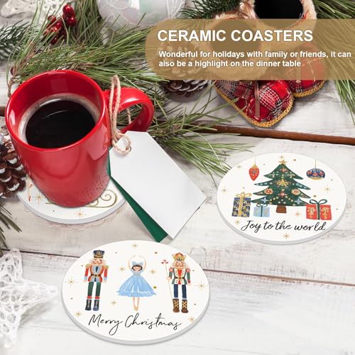 Whaline Red Nutcracker Christmas Coasters Set of 4 Ceramic Drink Mats 4.1 x 0.3 in