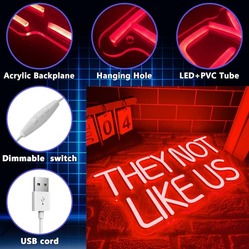 Gippro They Not Like Us Red Neon Sign | Dimmable LED Wall Art, USB Powered