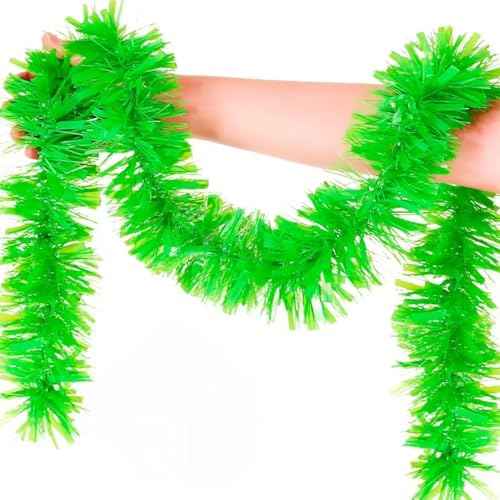 33FT Christmas Tinsel Garland Lime Green Metallic Hanging Twisted Garland for Christmas Tree Fireplace Mantle Xmas Party Home Decoration