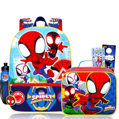 Kids Spiderman Backpack and Lunchbox Set - 16-Inch Superhero School Bag