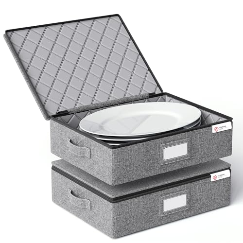 Heavy Duty China Plate & Dish Storage Container Set - Hard Shell Organizer for Moving & Safekeeping