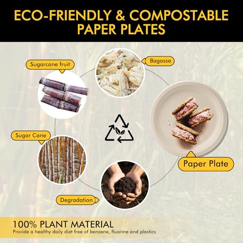 Brown Compostable Paper Plates 10 Inch - 150 Pack | Eco-Friendly Disposable Dinnerware
