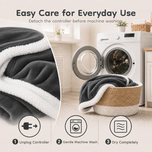LaffyLo Full Size Electric Heated Blanket 72x84 Dark Grey with 10 Heat Settings