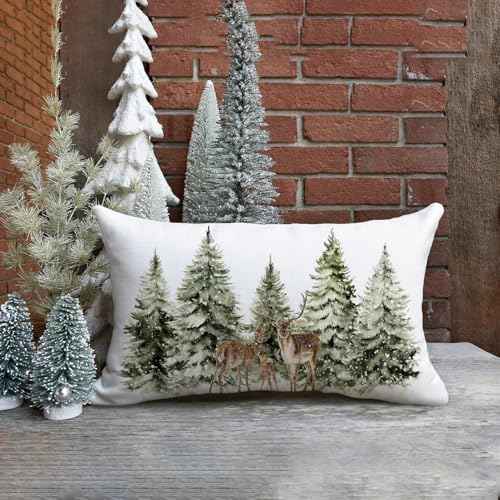 AOFANGGO Christmas Pillow Covers 12x20 Inch Winter Forests Throw Pillow Cover Xmas Pine Trees Woods Holiday Pillowcase Decorations for Living Room Farmhouse Cushion Case Rectangle