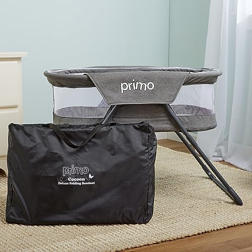 Deluxe Heather Gray Folding Travel Bassinet - Lightweight Baby Bed & Bedside Crib with Mesh Canopy