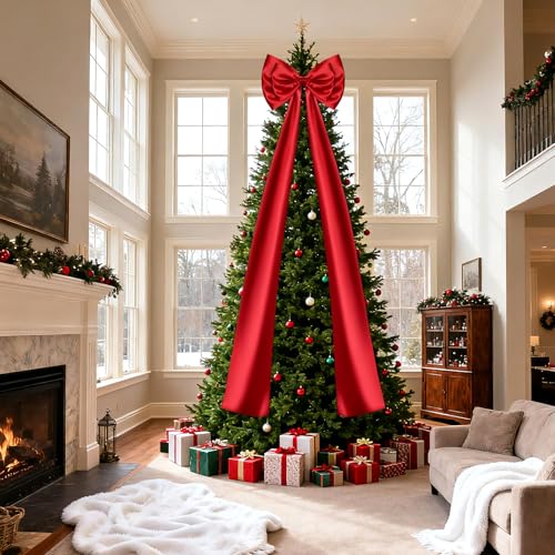 LASNFIO 87 Inch Red Double-Layer Christmas Tree Topper Bow - Giant Satin Ribbon Decor