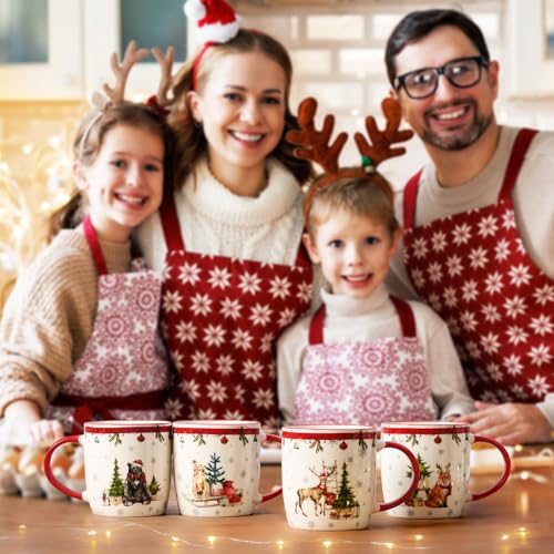 Homlouue Christmas Animal Mugs Set of 4 - Woodland Creatures Holiday Coffee Cups