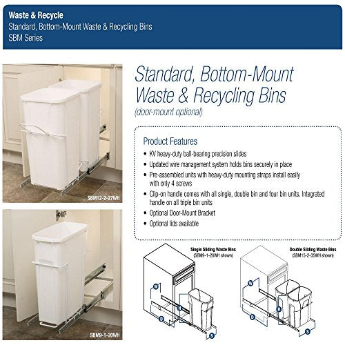 White In-Cabinet Pull-Out Trash Can 20 Qt - Heavy Duty Bottom Mount