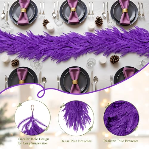 N&T Nieting 9ft Real-Touch Purple Norfolk Pine Christmas Garland for Indoor/Outdoor