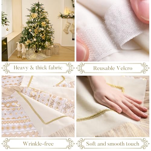 Valery Madelyn 60-Inch White Gold Christmas Tree Skirt - Elegant Holiday Decor