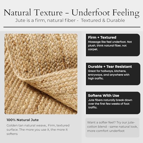 SpoiledHome 5ft Round Natural Jute Area Rug with Non-Slip Backing, Eco-Friendly Farmhouse Decor